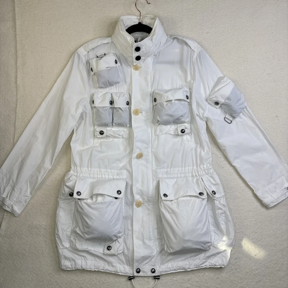 Ralph Lauren utility Jacket Men M White Field Military Hunting Stowaway hood Vtg